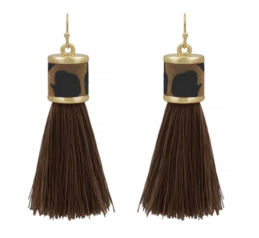 Leather with Fabric Tassel 2" Earring