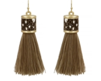 Leather with Fabric Tassel 2" Earring