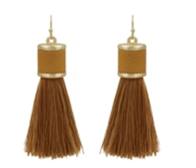 Leather with Fabric Tassel 2" Earring