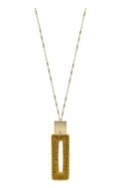 Fabric Wrapped Rectangle on Gold 34" Necklace