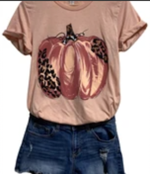 Blush leopard pumpkin-peach short sleeve