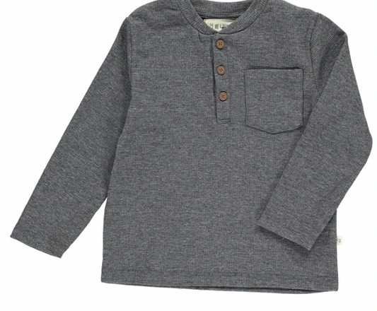 Heathered charcoal ribbed henley
