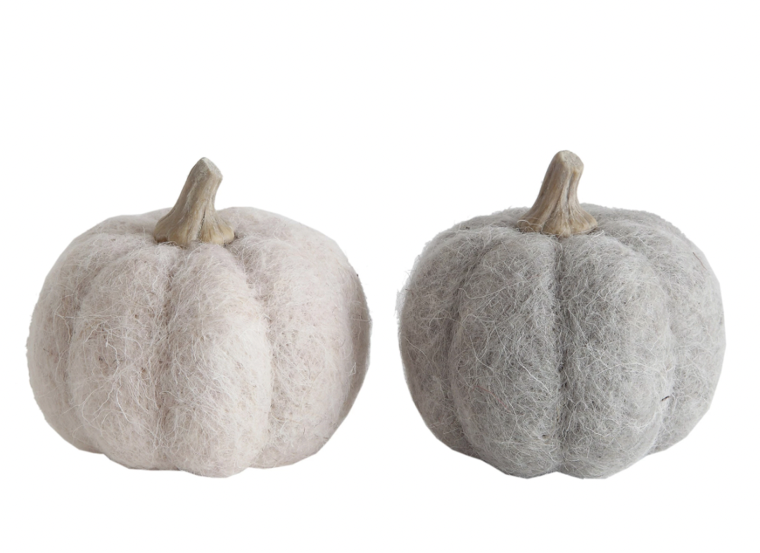 Small Wool Pumpkin Figurine, 2 Colors