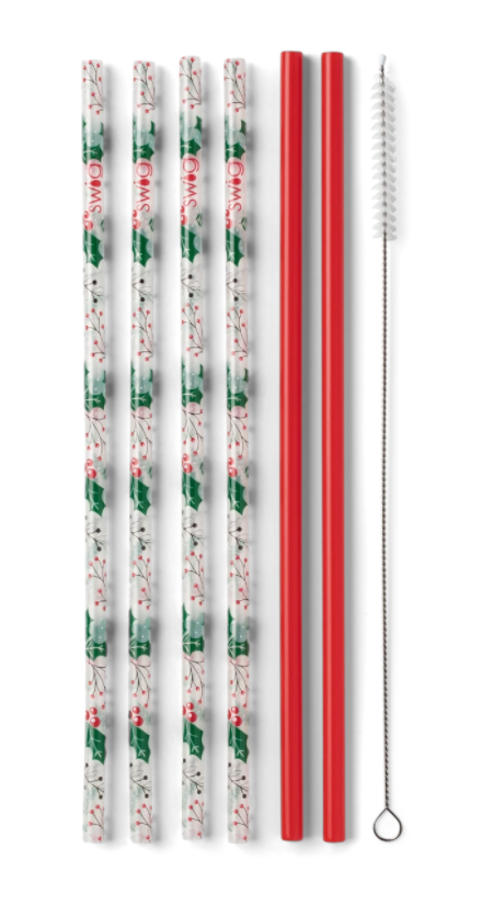 Hollydays + Red Reusable Straw Set (Tall)