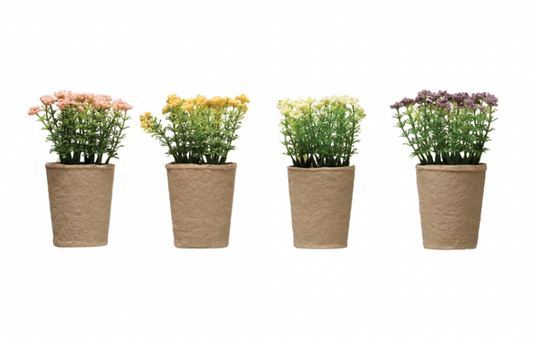 Faux Blooming Plant in Paper Pot, 4 Colors