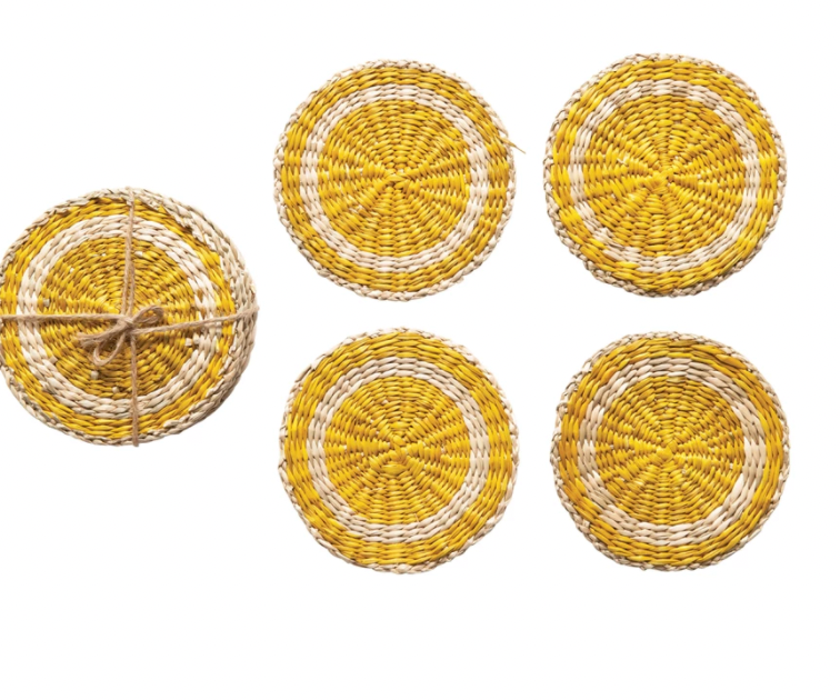 Hand-Woven Seagrass Coasters, Set of 4