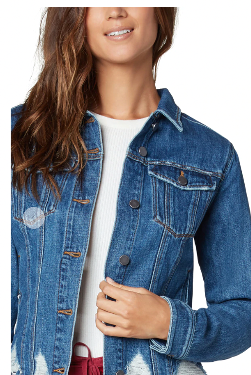 CLASSIC DENIM JACKET WITH SHREDDED HEM