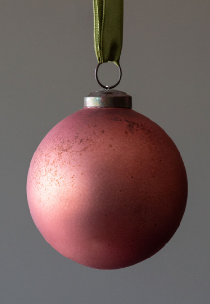 Antique Matte Rose Glass Ball Ornament Medium