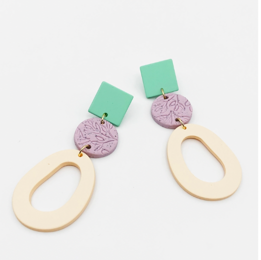 Square Round Drop Earrings
