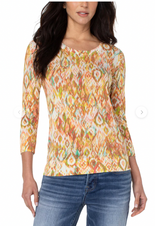 PRINTED 3/4 SLEEVE SWEATER