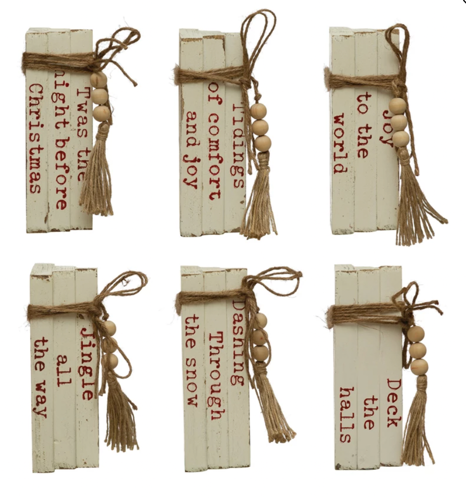 Wood Block Faux Books with Holiday Saying, 6 Styles