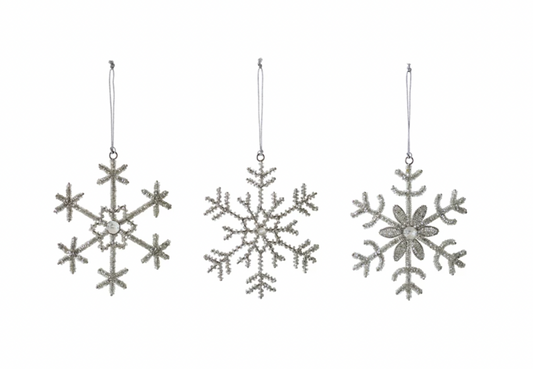 Glass Bead and Jewel Snowflake Ornament, 3 Styles