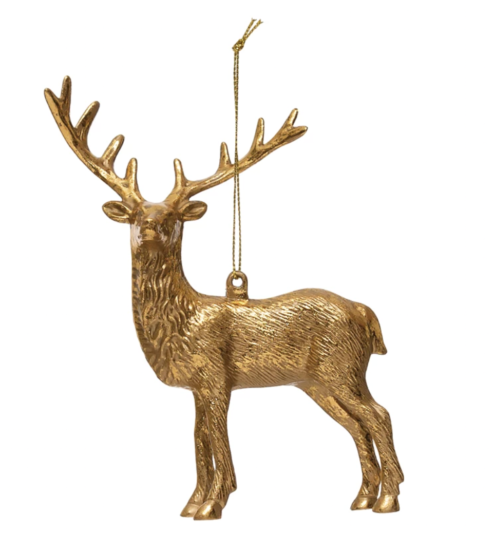 5-1/2"H Plastic Deer Ornament, Gold Finish