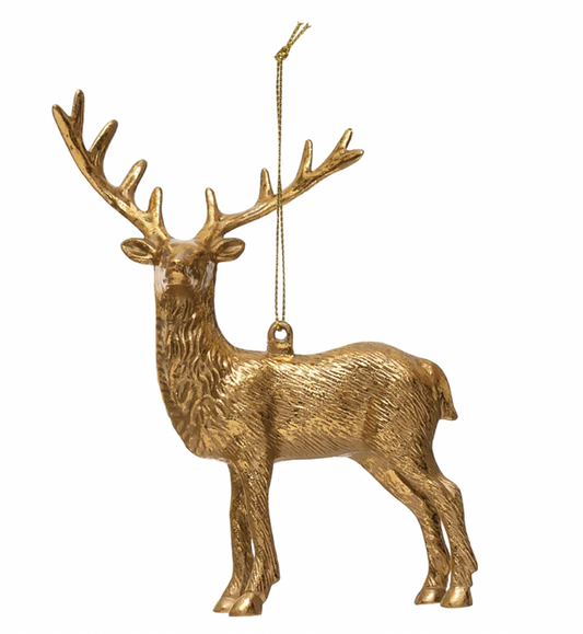 5-1/2"H Plastic Deer Ornament, Gold Finish