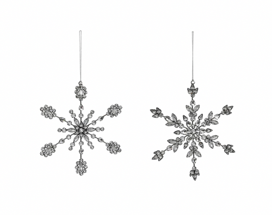 8-1/4"H Metal and Acrylic Jewel Snowflake Ornament, Gunmetal Finish, 2 Styles