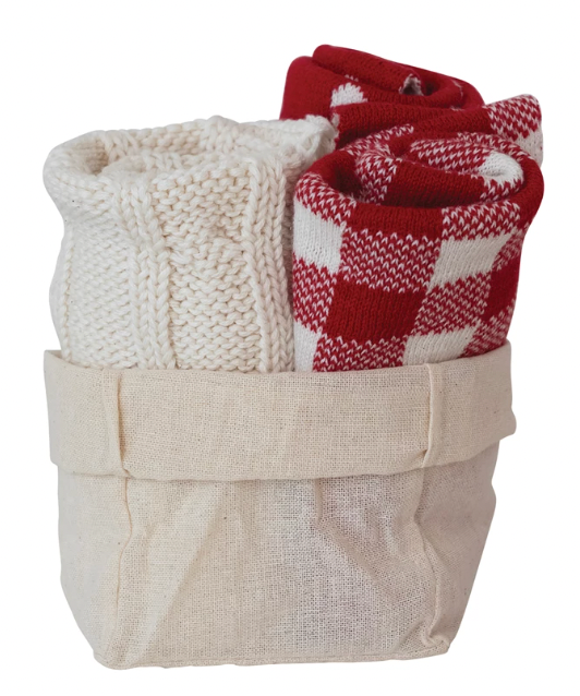 Cotton Knit Dish Cloths with Patterns, Set of 3 in Cotton Bag