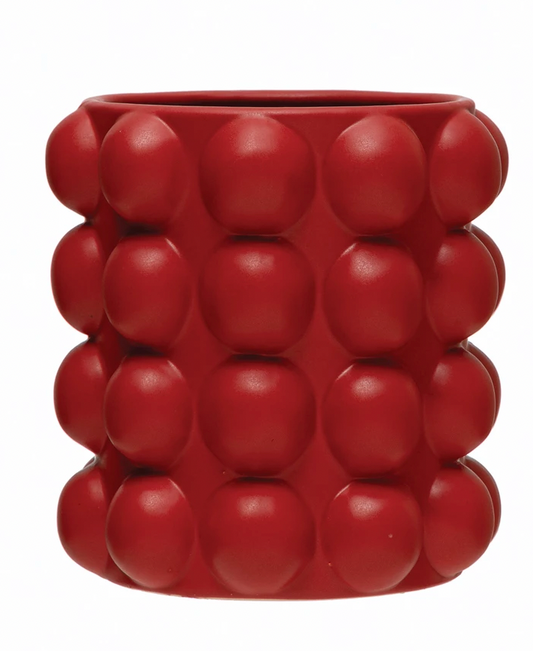 6-3/4" Round x 7"H Embossed Stoneware Planter, Matte Red (Holds 5" Pot)