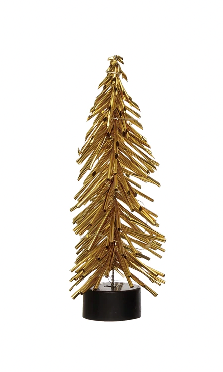 Plastic Tree with 10 LED Lights, Gold Finish