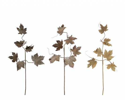 38"H Textured Faux Maple Leaf Stem, Distressed Finish, 3 Colors