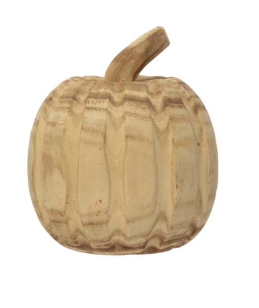 5" Round x 5"H Hand-Carved Paulownia Wood Pumpkin