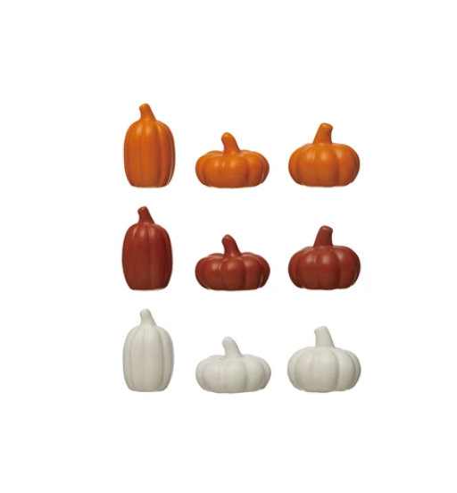 1-1/2"H - 2-1/2"H Stoneware Pumpkin, 3 Colors, 3 Styles