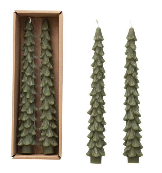 Unscented Tree Shaped Taper Candles, Set of 2