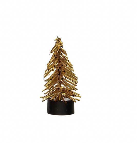 2-1/4" Round x 4"H Plastic Tree with 8 LED Lights, Gold Finish (Batteries Included)