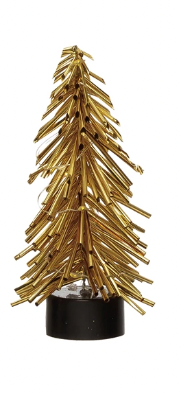 2-3/4" Round x 5"H Plastic Tree with 8 LED Lights, Gold Finish (Batteries Included)