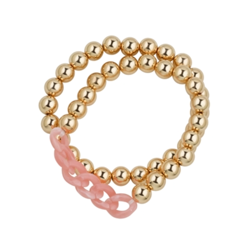 Acrylic Chain and Gold Beaded 2 Strand Stretch Bracelet