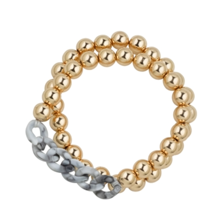 Acrylic Chain and Gold Beaded 2 Strand Stretch Bracelet