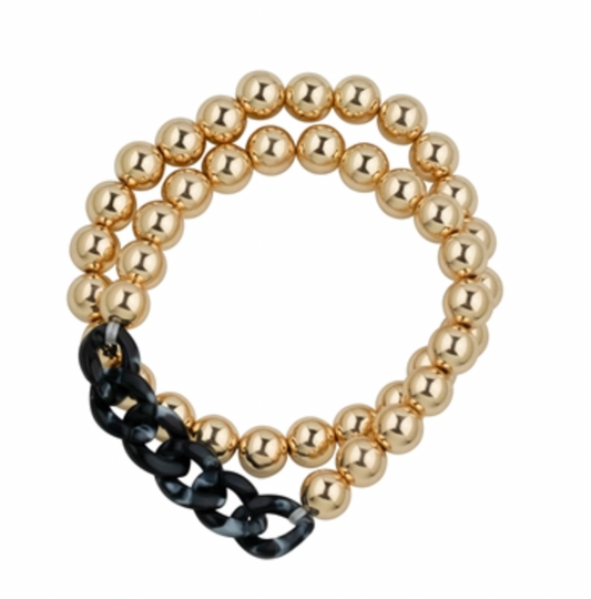 Acrylic Chain and Gold Beaded 2 Strand Stretch Bracelet