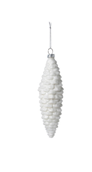 Frosted White Pinnacle Pine Cone Glass Ornament, Small