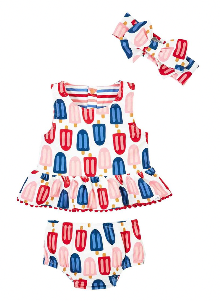 Popsicle/Stripe Reversible Swimsuit & Headband Set