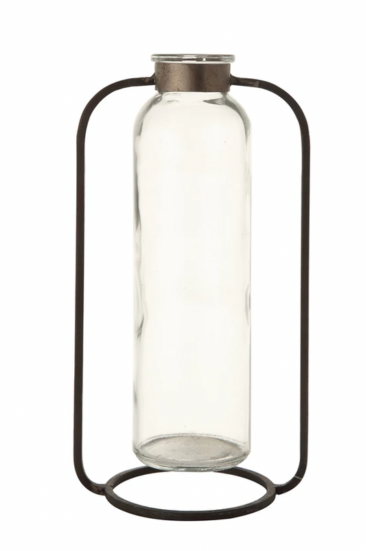 Glass Vase in Metal Stand