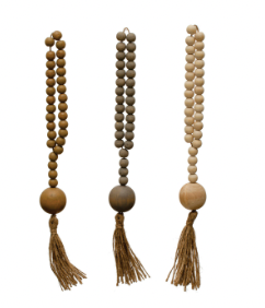 Wood Beads w/ Jute Rope Tassel, 3 Colors