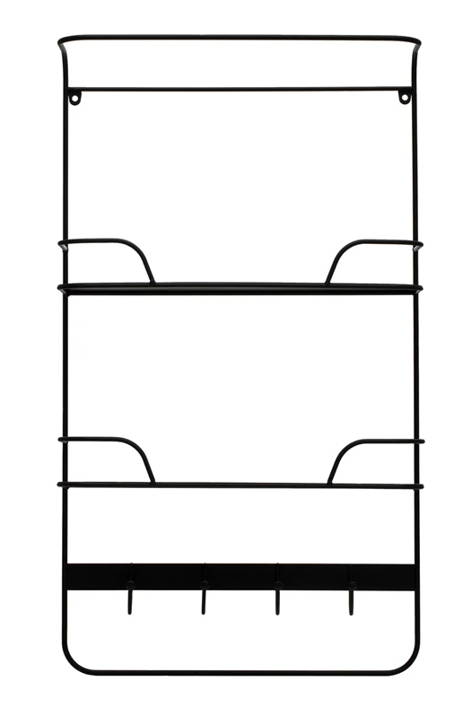 Metal Wall Shelf with 4 Hooks